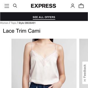 Express lace trim cami in ‘Pale Peony’
